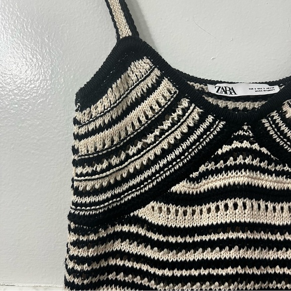 Zara Women’s S Black Cream Cotton Crochet Boho Chic Babydoll Slinky Mini Dress - Picture 6 of 13